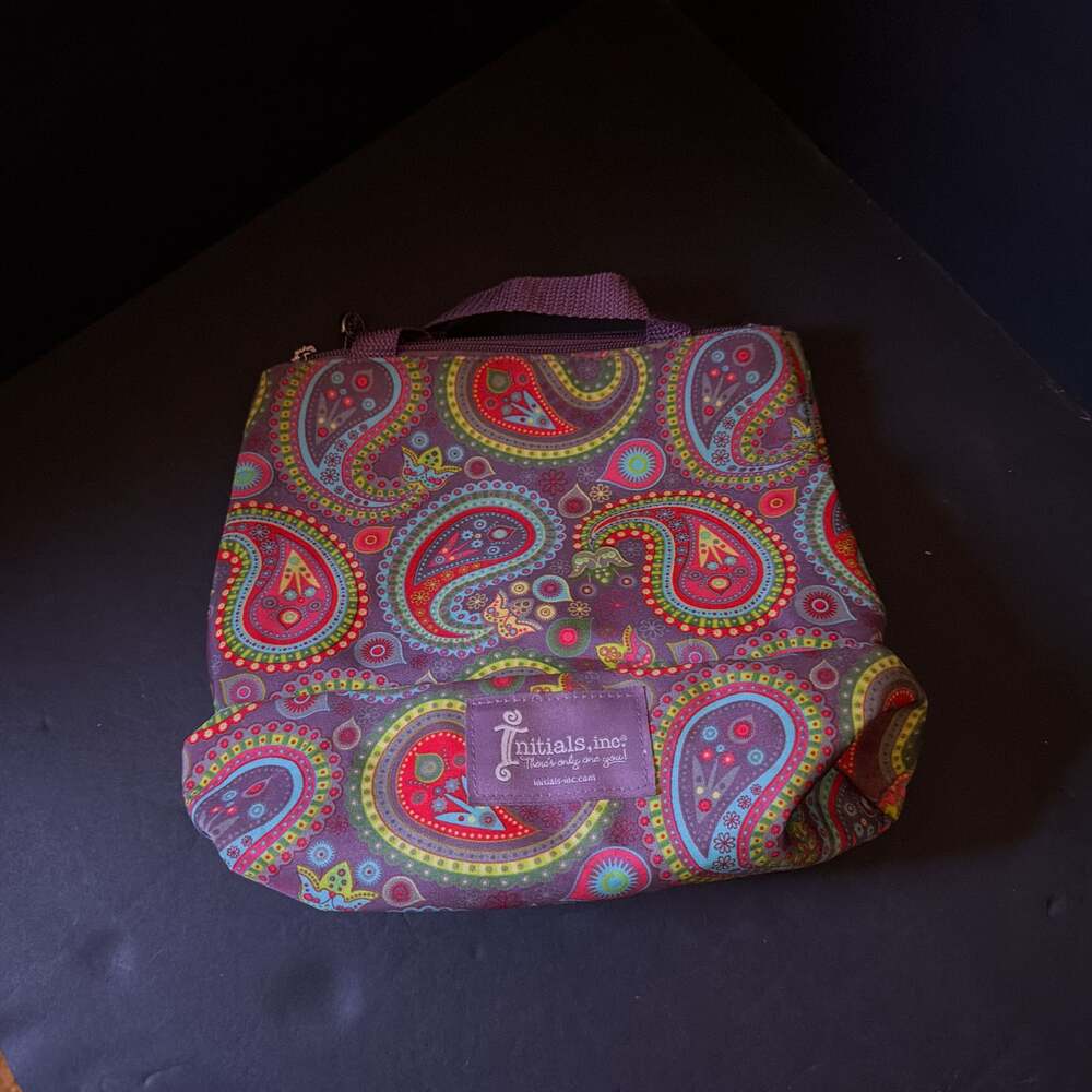 Initials in makeup bag with a paisley print